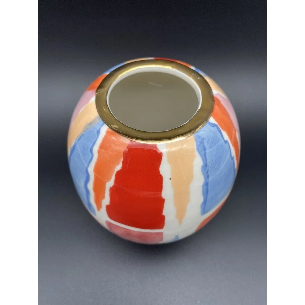 Anthropologie Geometric Pattern Vase With Gold Rim‎ 5